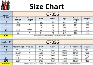 Tableau des tailles pour ensemble deux pièces femme C7056 avec mesures de S à XXL