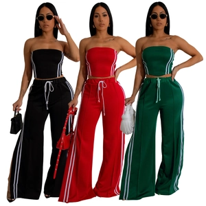 Ensemble haut court sans manches et pantalon large à cordon avec rayures en plusieurs coloris
