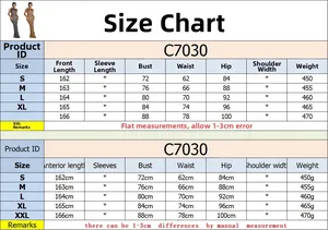 Detailed size chart for C7030 sleeveless long dress with rhinestone detailing from S to XXL