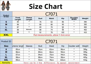 Detailed size chart for sleeveless rhinestone dress C7071 featuring S to XXL measurements