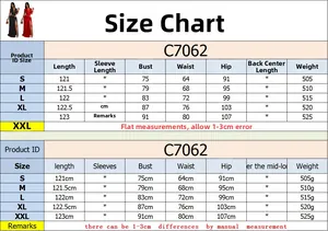 Detailed size chart for sleeveless deep V-neck slit maxi dress including S to XXL