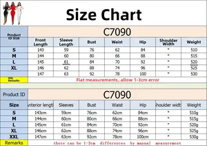 Size chart for the backless split maxi dress with detailed measurements for S to XXL