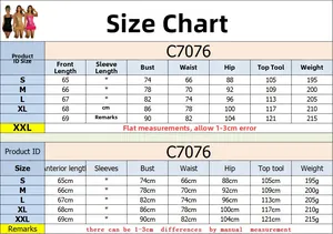 Detailed size chart for sequin feather mini dress showing S-XXL measurements and dimensions