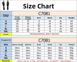 Detailed size chart for C7081 mesh rhinestones dress covering S to XXL measurements