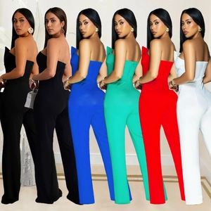 Combinaison pantalon sans manches à jambes larges en cinq coloris dont noir et bleu