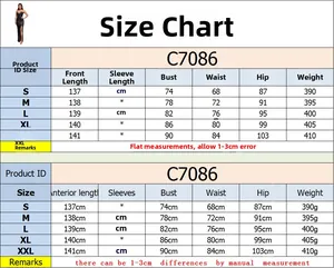 Size chart for women's sleeveless deep V-neck slit dress with detailed measurements