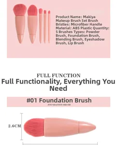 Detailed view of 5-piece pink makeup brush set with microfiber bristles and ABS handles