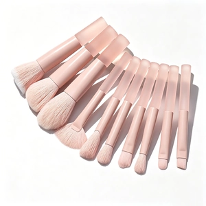 Professional Makeup Brushes Peach Pink Synthetic Fiber Frosted Acrylic Handle Face Eye Beauty Tools Portable With Storage Bag