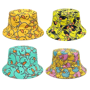 Reversible Bucket Hat Polyester Cartoon Duck Print Sun Protection Breathable Summer Outdoor Travel Fashion Unisex