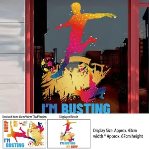 Rainbow gradient soccer wall decal showing athlete silhouette and I'M BUSTING slogan