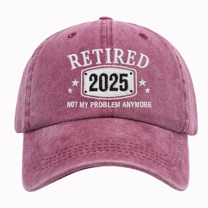 Classic washed cotton baseball cap in burgundy with 2025 Retired embroidery design