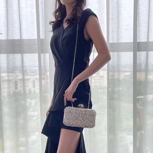 Women Evening Clutch Bag Satin Rhinestone Beaded Crystal Artificial Pearl Elegant Wedding Banquet Party Purse With Chain Strap