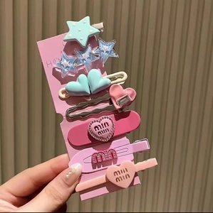 Set de 6 barrettes chic avec formes d'étoiles et de cœurs aux couleurs macaron pour femmes