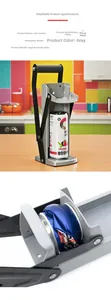 Macro detail of manual wall-mounted metal can crusher showing 820g weight and grey finish