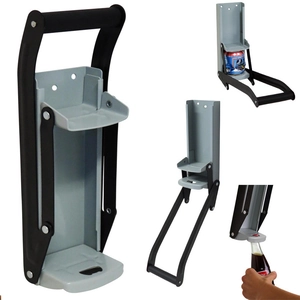 Wall-mounted metal can crusher with lever handle and integrated bottle opener