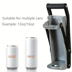 Heavy-duty wall-mounted can crusher for 12oz and 16oz soda cans with soft grip handle