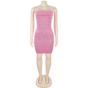 Close-up of pink bodycon mini dress featuring sparkling silver sequins and metallic texture