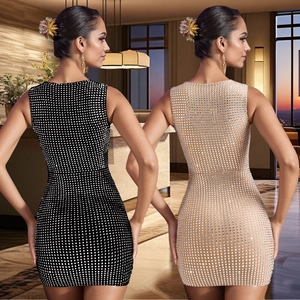 Sexy slim-fit mini dress with sparkling rhinestones for women evening party wear