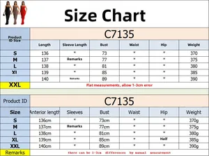 Detailed size chart for women V-neck slim fit solid color long dress from S to XXL