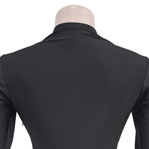 Detail view of the black slim fit dress back showing high-elastic fabric and stitching