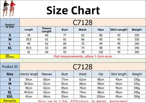 Size chart for women's two-piece set featuring long sleeve top and mini skirt
