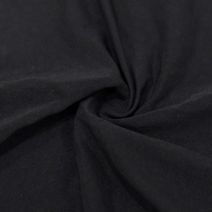 Close-up detail of soft black knitted fabric texture with fine fiber and drape
