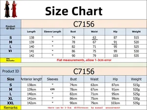 Tableau des tailles du S au XXL pour la robe longue dos nu avec fente