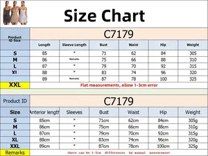 Detailed size chart for C7179 halter rhinestone slim bodycon dress in S to XXL sizes