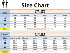 Detailed size chart for slimming long sleeve dress with measurements for bust and waist