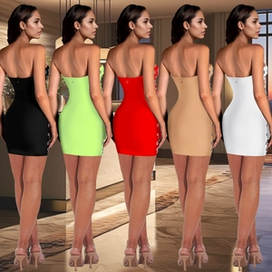Robe courte moulante bustier sexy pour femme en noir, vert, rouge, beige et blanc