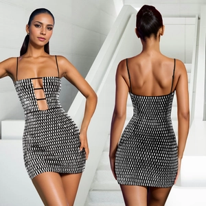 Sexy black bodycon dress with sparkling silver sequins and cutout details on front