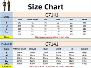 Size chart for long sleeve slim dress with detailed measurements for S to XXL sizes