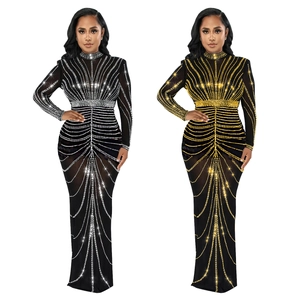 Elegant bodycon evening dress with sparkling rhinestones and chic back split in two colors