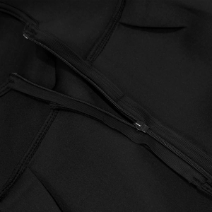 Detailed close-up of the high-quality nylon zipper and stitching on the black maxi dress