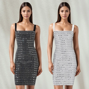 Abito da Donna Sexy Bodycon con Strass Spalline Sottili Schiena Scoperta Party Discoteca Minivestito Slim Fit Luccicante Abito da Sera