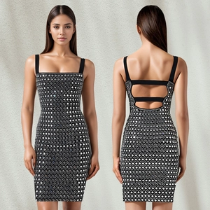 Abito da festa sexy bodycon da donna con paillettes argento e schiena scoperta