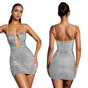 Detail of sequin bodycon mini dress with geometric stripes and hollow-out lace-up