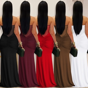 Sultry sheer mesh halter maxi dress with ruched back available in multiple colors