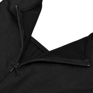 Detail shot of a black bodycon dress featuring a high-quality invisible metal zipper closure