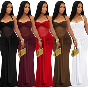 Chic halter neck mesh bodycon dress in five vibrant colors for a stylish evening look