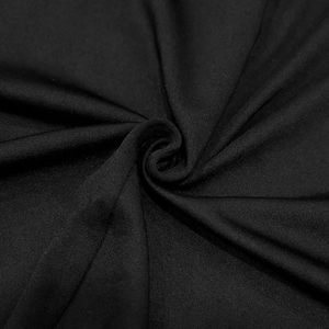 Macro shot of black knit fabric with fine grain texture and silky luster on a slim dress