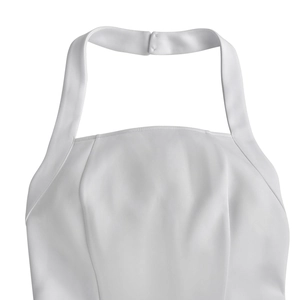 Detail view of white halter neck top featuring elegant back hook closure and premium fabric
