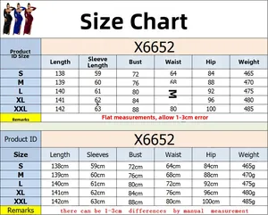 Guide des tailles pour robe longue femme slim avec mesures détaillées du S au XXL