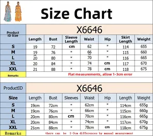 Size chart for sleeveless striped maxi dress set with detailed measurements for S to XXL