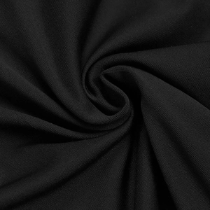 Macro texture view of the black knit fabric showing the detailed weave and smooth sheen