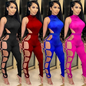 Damen Sexy Jumpsuit Mit Ausschnitt Stehkragen Ärmellos Rückenfrei Metallring Eng Nachtclub Party Jumpsuit Clubwear Body