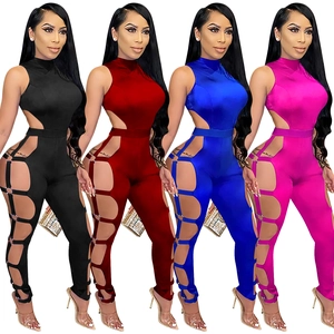 Ärmelloser Cut-out Overall für Damen mit Metallringen und Bodycon-Passform in 4 Farben
