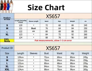 Guide des tailles détaillé pour la robe longue sexy X5657 avec mesures du S au XXL