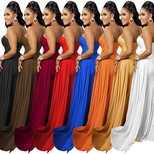 Elegant strapless floor-length evening dress in eight glossy silk-like solid colors