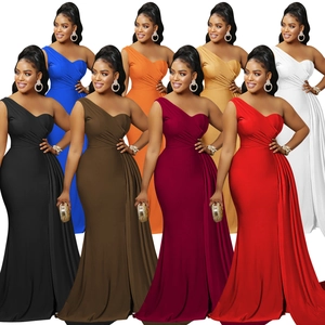 Elegant one-shoulder bodycon long dress available in multiple solid colors for parties